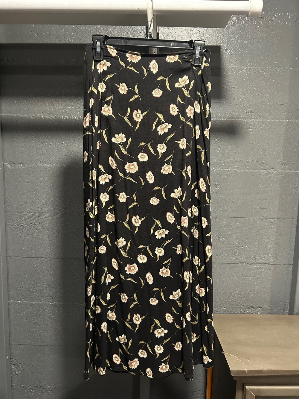 Floral A-Line Maxi Skirt - Black with Cream Floral Print